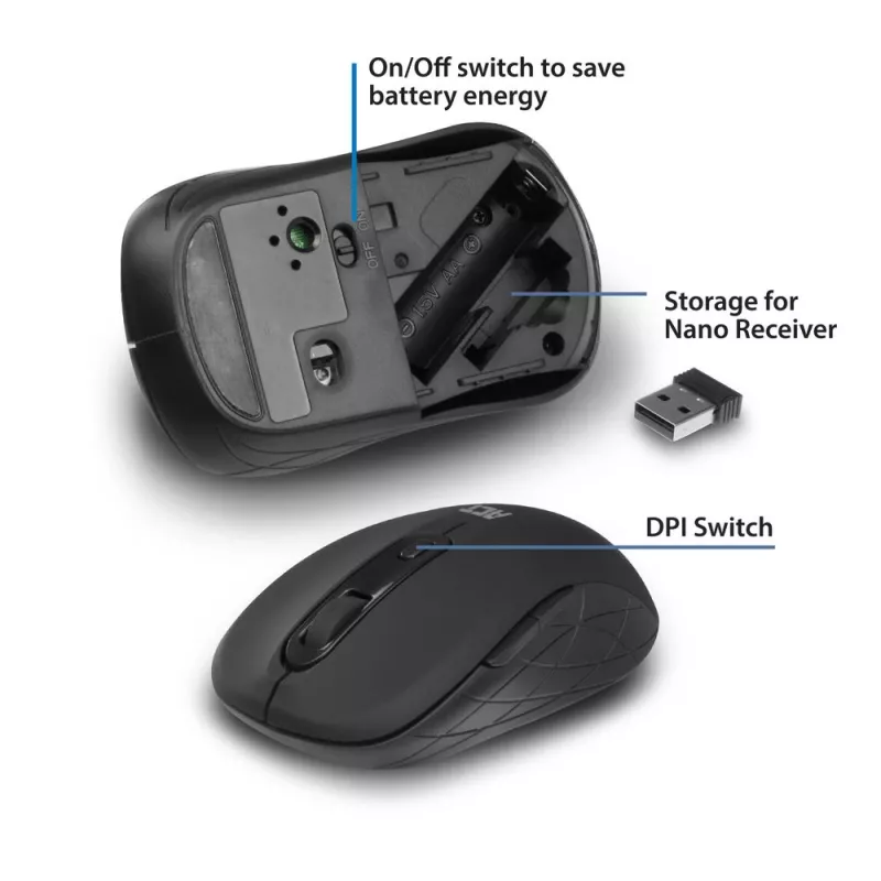 ACT Wireless Mouse 1600 DPI Optical Right-hand 4 Buttons