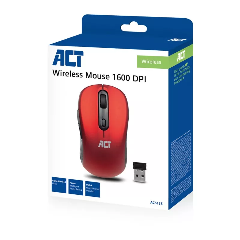 ACT Wireless Maus 1600 DPI Rechtshänder Optisch RF Funk Rot