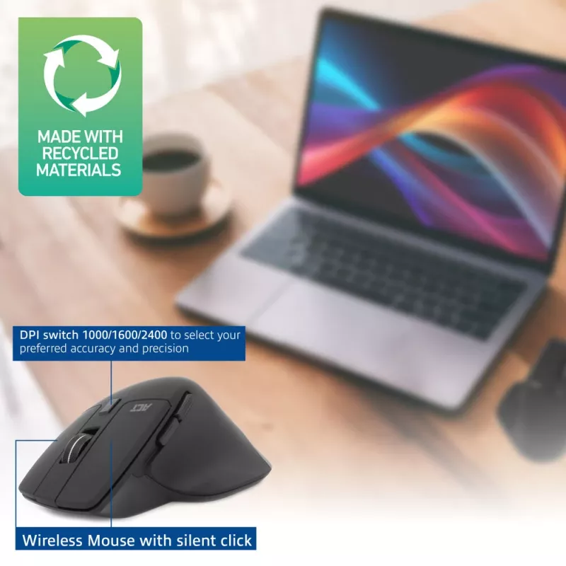 ACT Wireless Multi-Connect Maus Bluetooth oder USB-A Empfänger, 2400 DPI mit Silent Click, umweltfreundlich