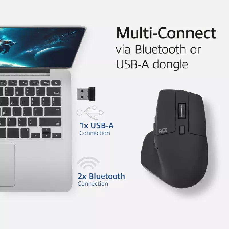 ACT Wireless Multi-Connect Maus Bluetooth oder USB-A Empfänger, 2400 DPI mit Silent Click, umweltfreundlich