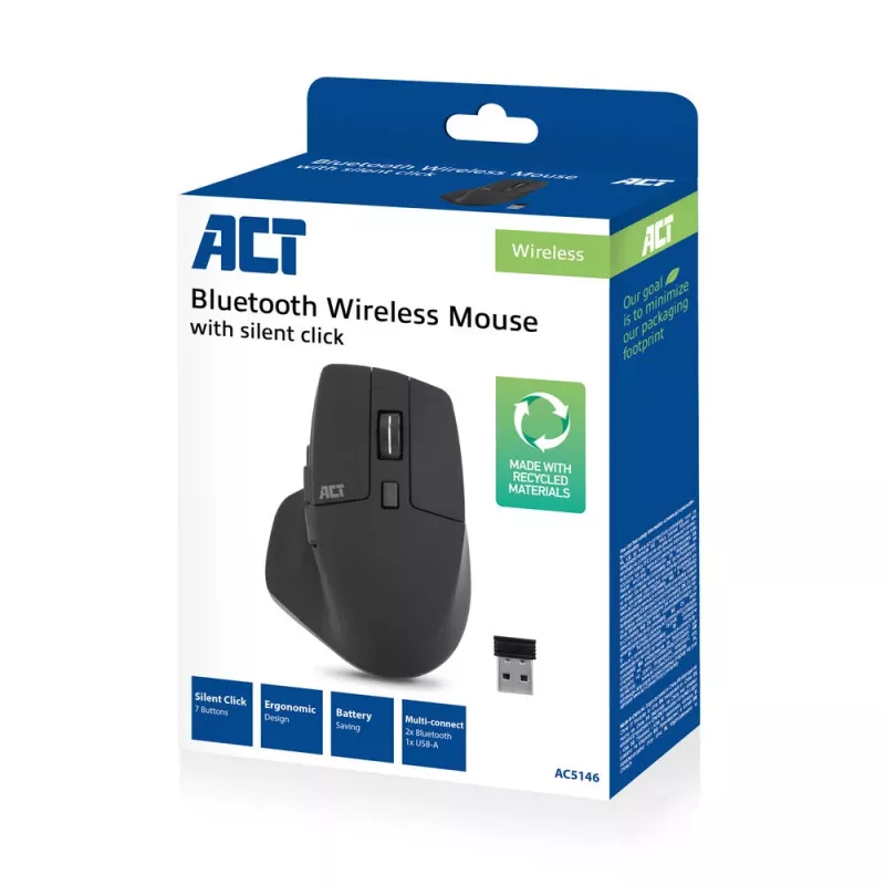 ACT Wireless Multi-Connect Maus Bluetooth oder USB-A Empfänger, 2400 DPI mit Silent Click, umweltfreundlich