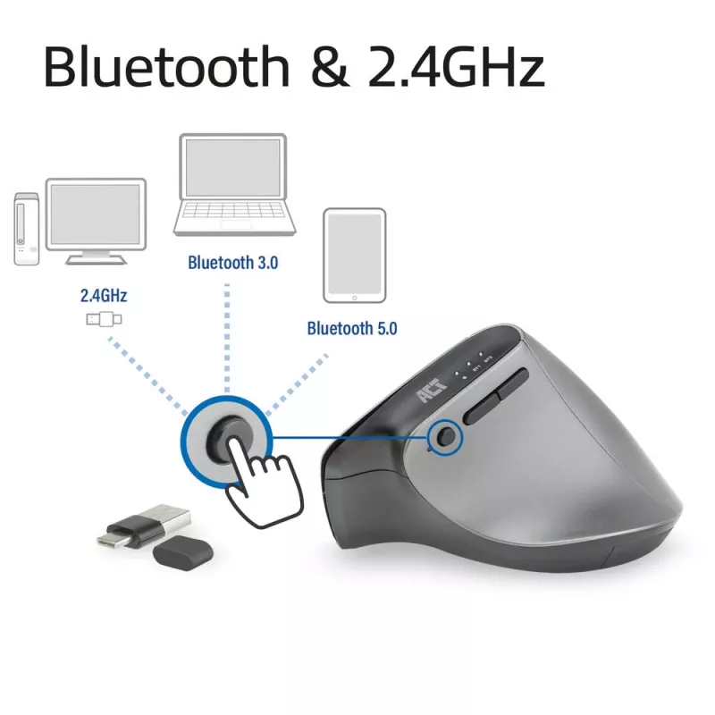 ACT Kabellose ergonomische Maus mit Bluetooth und USB-C/USB-A