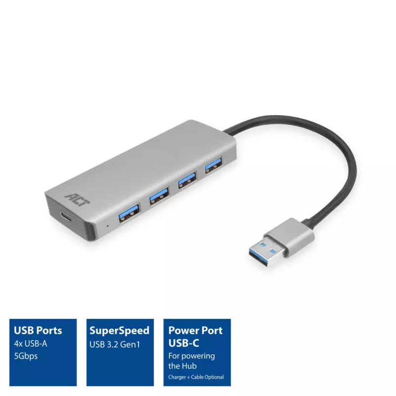 USB Hub ACT AC6121 Type-A 5000 Mbit/s Aluminium