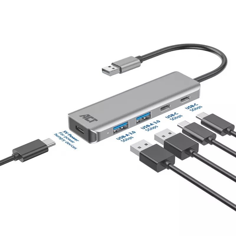 USB Hub ACT AC6125 3.2 Gen 1 Typ-A 5000 Mbit/s Grau