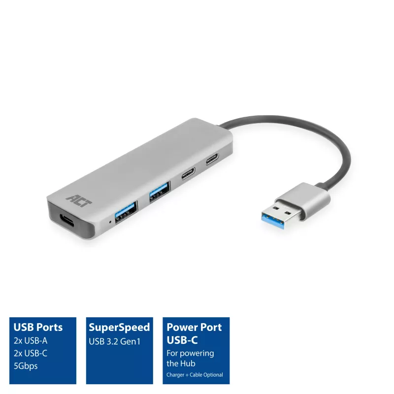 USB Hub ACT AC6125 3.2 Gen 1 Typ-A 5000 Mbit/s Grau