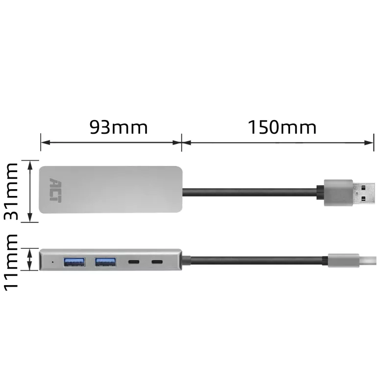 USB Hub ACT AC6125 3.2 Gen 1 Typ-A 5000 Mbit/s Grau