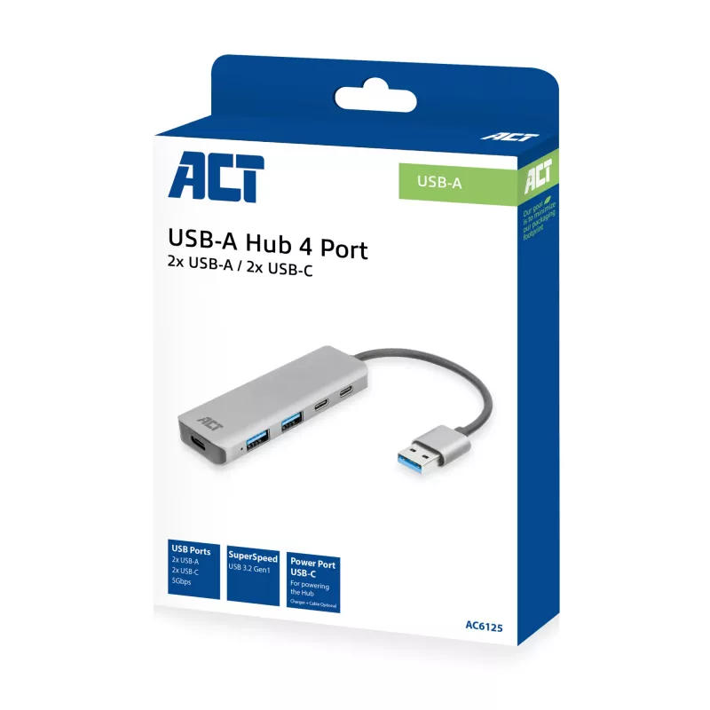 USB Hub ACT AC6125 3.2 Gen 1 Typ-A 5000 Mbit/s Grau