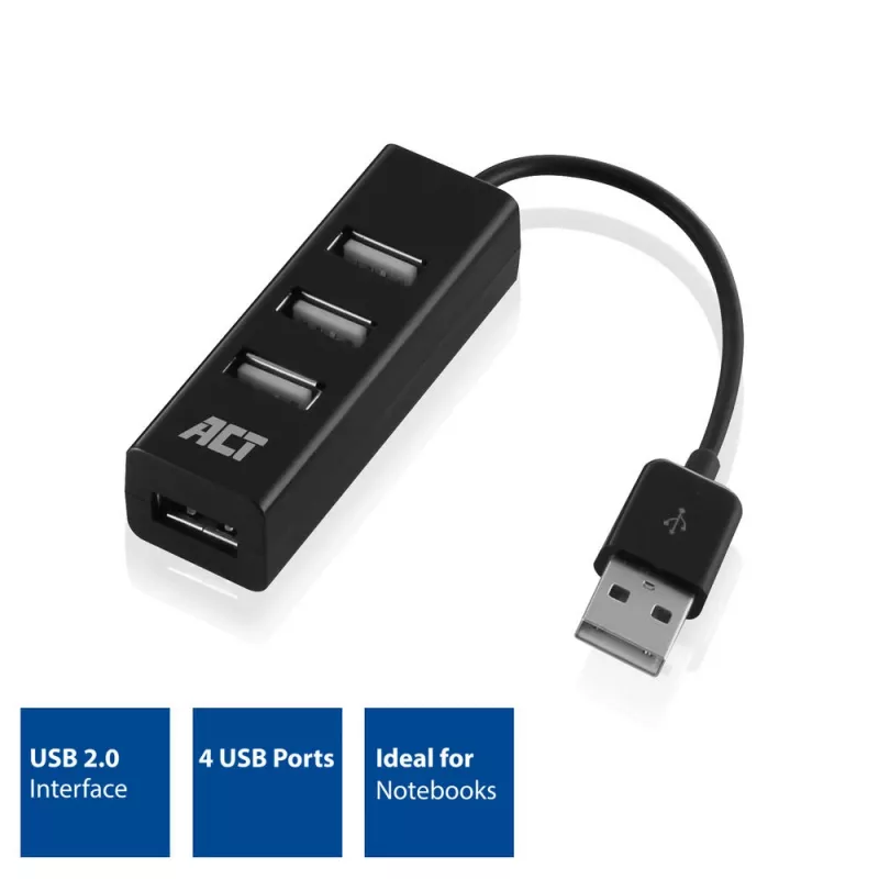 USB-Hub ACT AC6205 2.0 480 Mbit/s Schwarz 0,12m