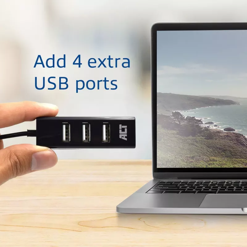 USB-Hub ACT AC6205 2.0 480 Mbit/s Schwarz 0,12m