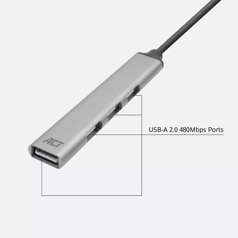 ACT AC6225 USB 2.0 Hub 480 Mbit/s Grau Aluminium