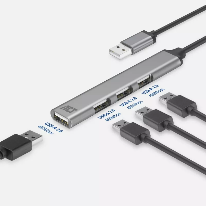 ACT AC6225 USB 2.0 Hub 480 Mbit/s Grau Aluminium