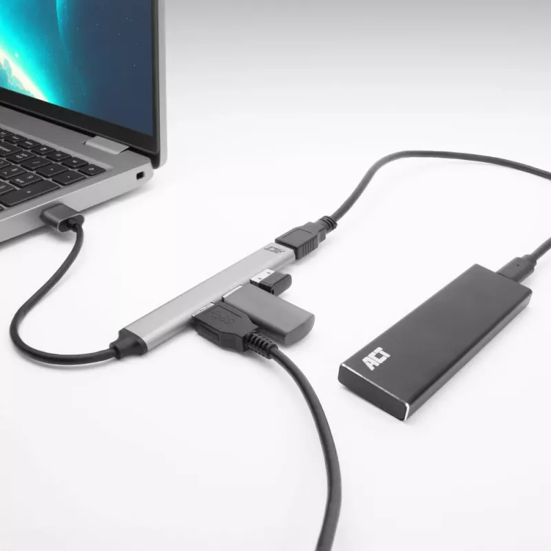 ACT AC6225 USB 2.0 Hub 480 Mbit/s Grau Aluminium