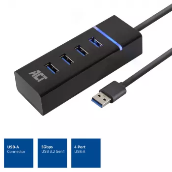 ACT AC6300 USB 3.2 Gen 1 Hub Typ-A 5000 Mbit/s Schwarz