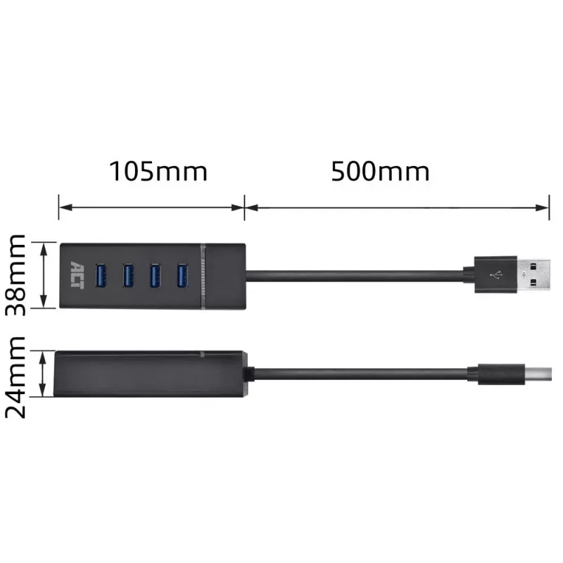 ACT AC6300 USB 3.2 Gen 1 Hub Typ-A 5000 Mbit/s Schwarz