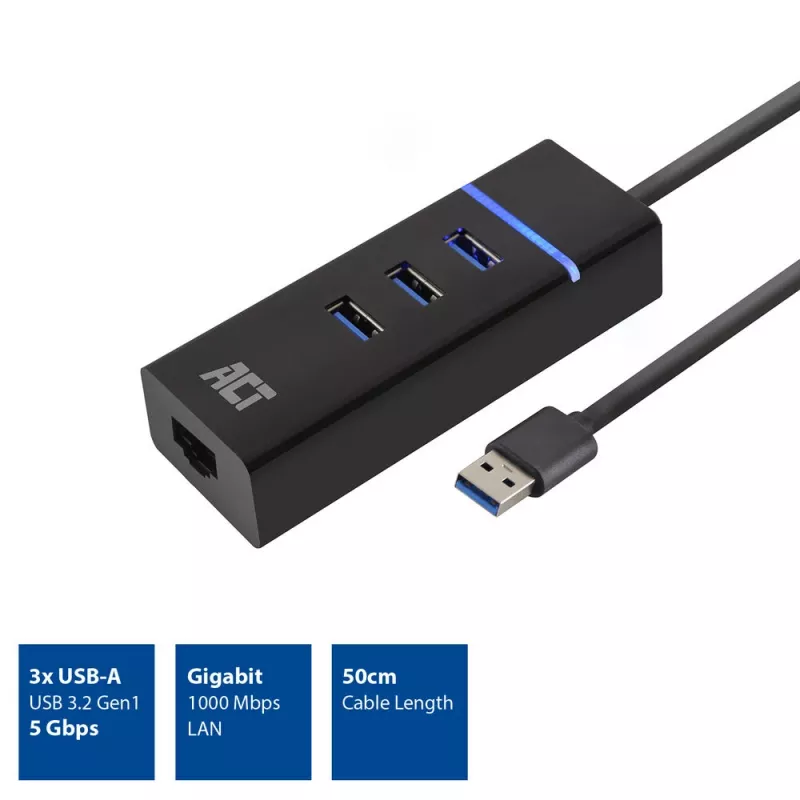 Docking Station ACT AC6310 USB 3.2 Gen 1 Kabelgebunden Schwarz Ethernet