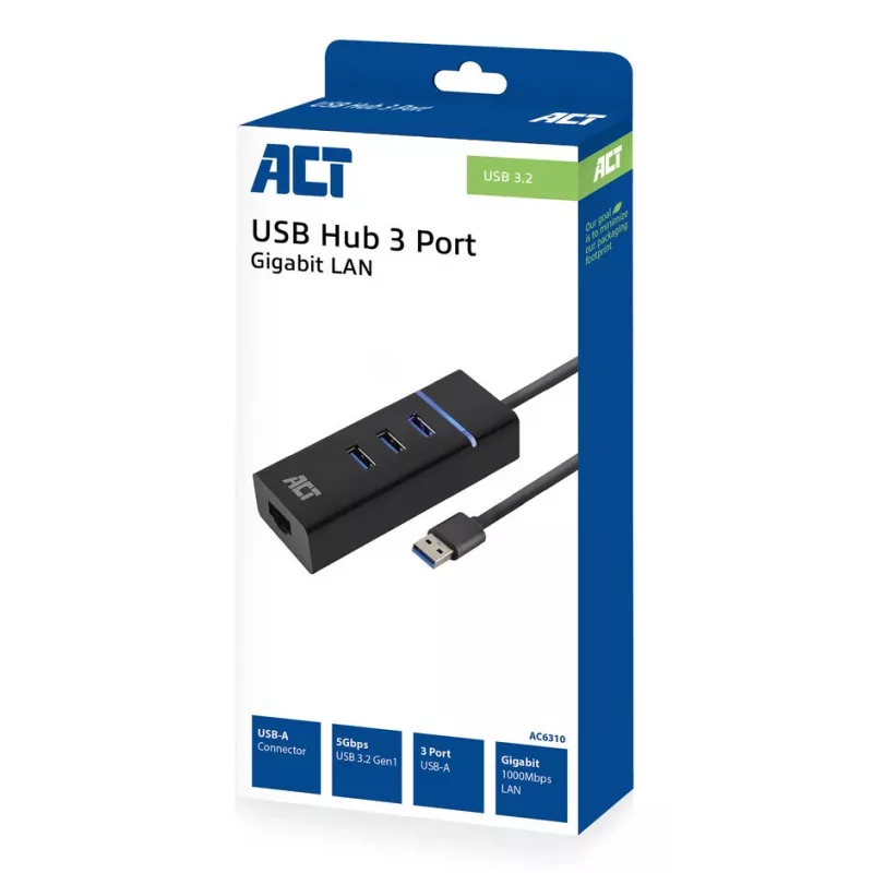 Docking Station ACT AC6310 USB 3.2 Gen 1 Kabelgebunden Schwarz Ethernet