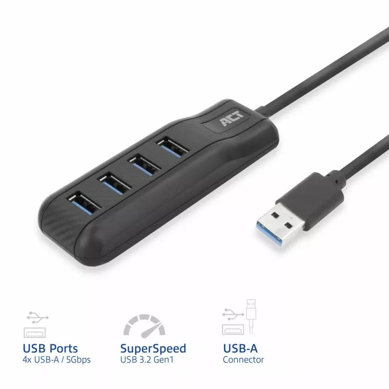 ACT AC6320 Schnittstellen-Hub USB 3.2 Gen 1 (3.1 Gen 1) Type-A 5000 Mbit/s Schwarz
