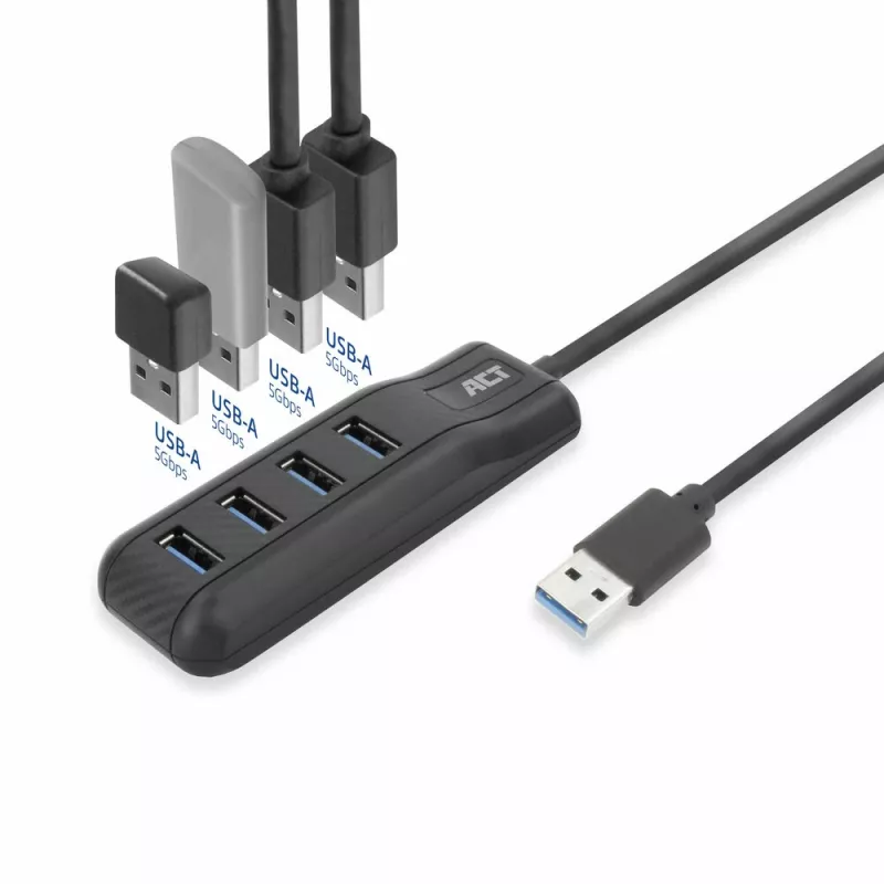 ACT AC6320 Schnittstellen-Hub USB 3.2 Gen 1 (3.1 Gen 1) Type-A 5000 Mbit/s Schwarz