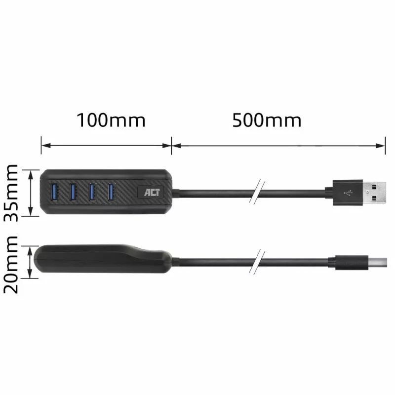 ACT AC6320 Schnittstellen-Hub USB 3.2 Gen 1 (3.1 Gen 1) Type-A 5000 Mbit/s Schwarz