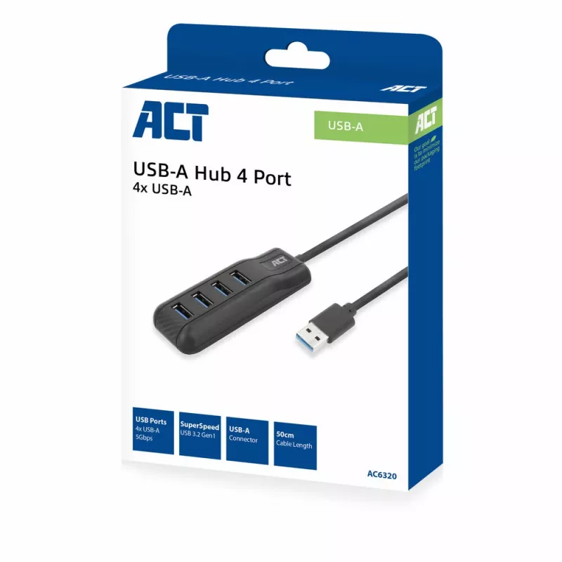 ACT AC6320 Schnittstellen-Hub USB 3.2 Gen 1 (3.1 Gen 1) Type-A 5000 Mbit/s Schwarz