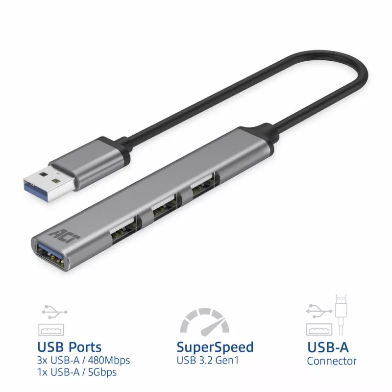 ACT AC6325 USB 3.2 Gen 1 Typ-A Hub 5000 Mbit/s Grau