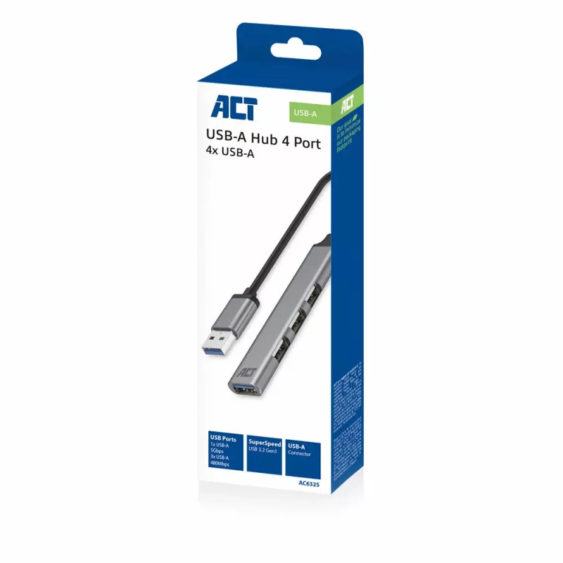 ACT AC6325 USB 3.2 Gen 1 Typ-A Hub 5000 Mbit/s Grau