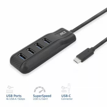 ACT AC6420 Schnittstellen-Hub USB 3.2 Gen 1 (3.1 Gen 1) Type-C 5000 Mbit/s Schwarz