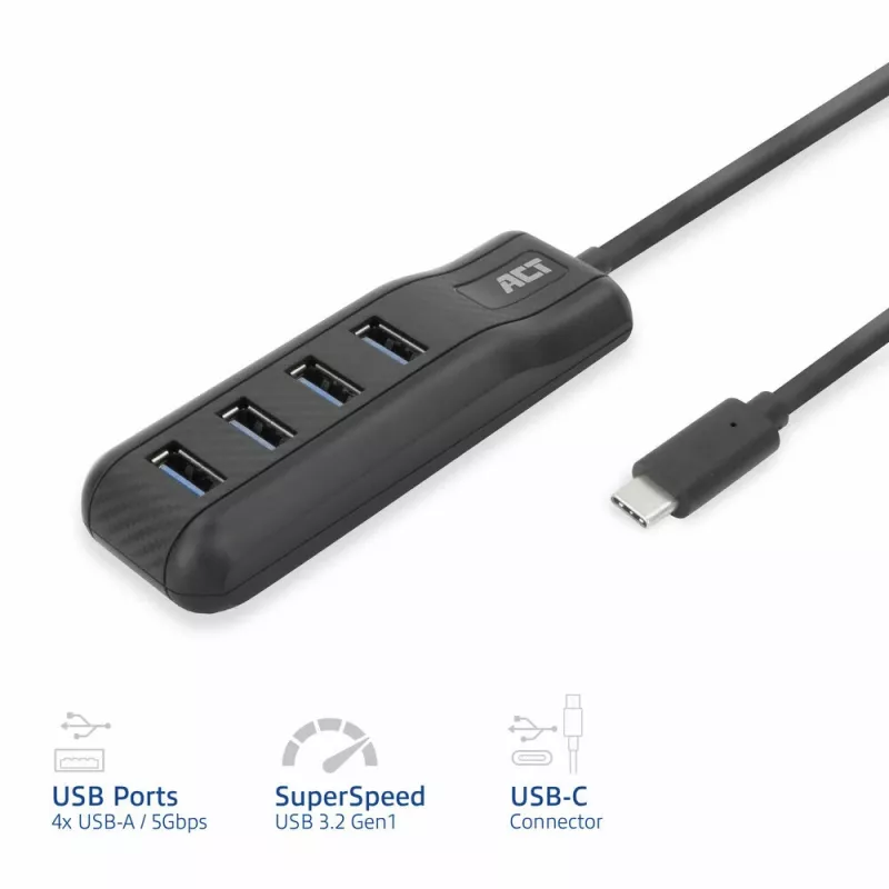 ACT AC6420 Schnittstellen-Hub USB 3.2 Gen 1 (3.1 Gen 1) Type-C 5000 Mbit/s Schwarz