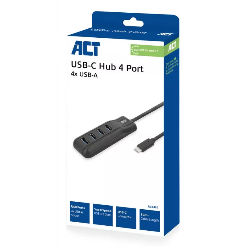 ACT AC6420 Schnittstellen-Hub USB 3.2 Gen 1 (3.1 Gen 1) Type-C 5000 Mbit/s Schwarz