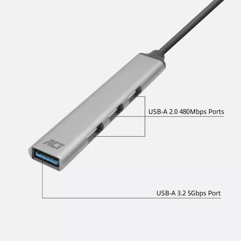 USB Hub ACT AC6425 Type-C 5000 Mbit/s Aluminium Grau