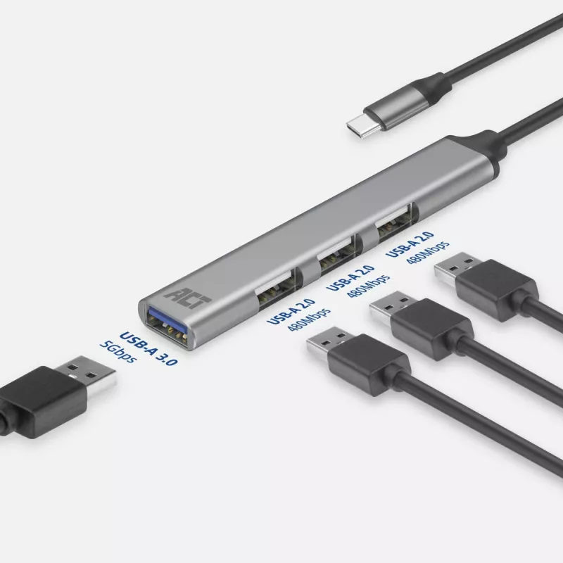 USB Hub ACT AC6425 Type-C 5000 Mbit/s Aluminium Grau