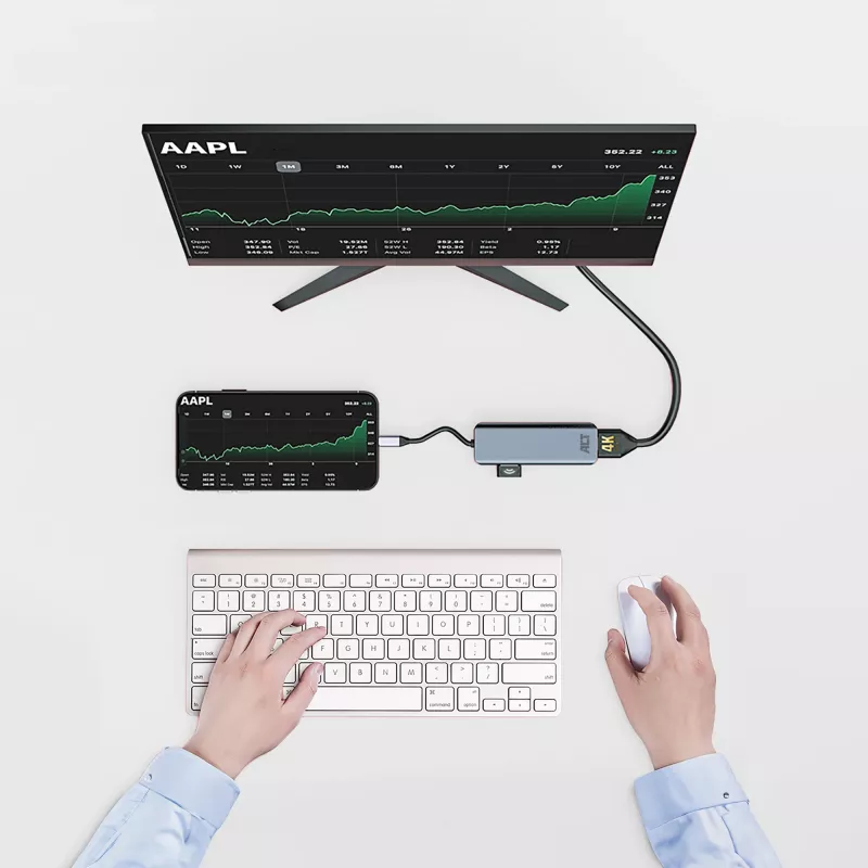 ACT USB-C 4K Multiport-Adapter für 2 HDMI-Monitore, USB-A-Datenanschluss