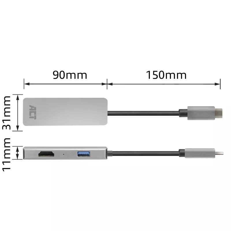 ACT USB-C 4K Multiport-Adapter für 2 HDMI-Monitore, USB-A-Datenanschluss