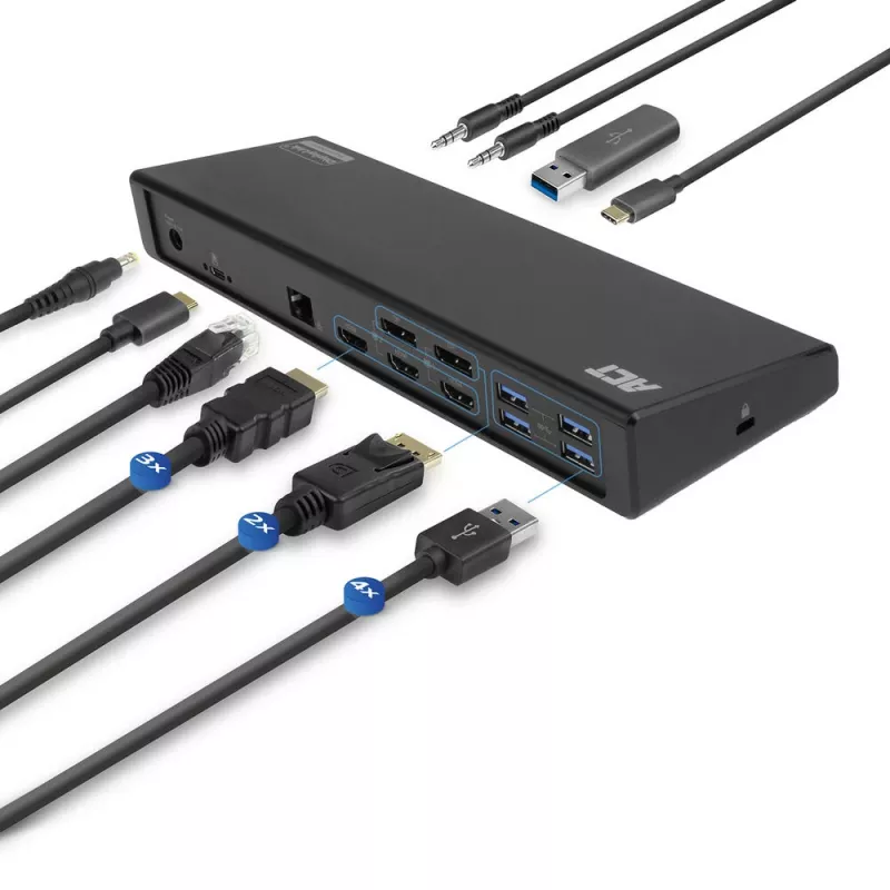 ACT USB-C Docking Station 4K, für 2 oder 3 HDMI/DisplayPort-Monitore, DisplayLink