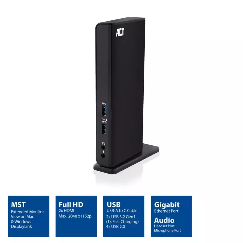 ACT Universal USB-C oder USB-A Dockingstation, für 2 HDMI-Monitore, DisplayLink