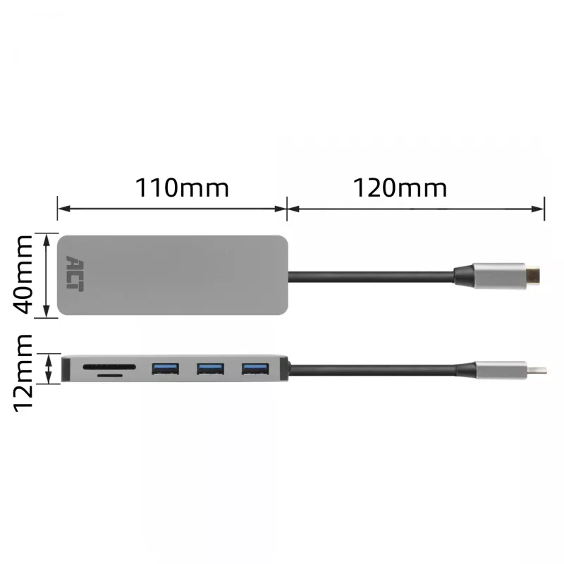 ACT USB-C Hub 3.0, 3x USB-A, Kartenleser, PD-Durchschleifung
