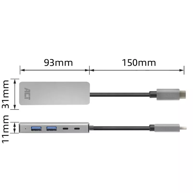 ACT AC7072 USB 3.2 Gen 1 Type-C Hub 5000 Mbit/s Schwarz Grau