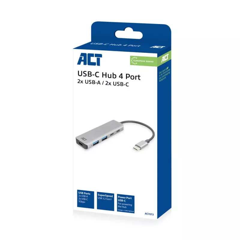 ACT AC7072 USB 3.2 Gen 1 Type-C Hub 5000 Mbit/s Schwarz Grau