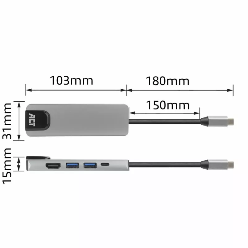 ACT USB-C 4K Dockingstation für 1 HDMI-Monitor, Ethernet, USB-A, PD-Durchschleifung