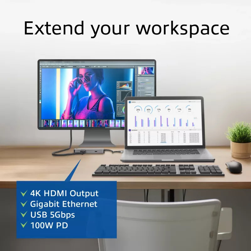 ACT USB-C 4K Dockingstation für 1 HDMI-Monitor, Ethernet, USB-C, USB-A, Kartenleser und PD-Durchleitung
