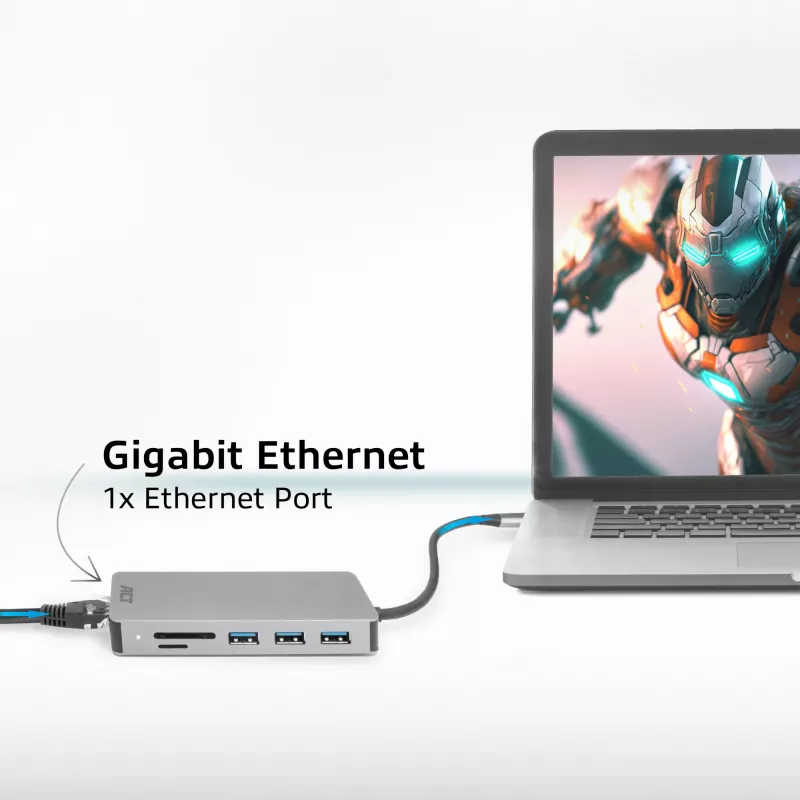 ACT USB-C 4K Dockingstation für 1 HDMI-Monitor, Ethernet, USB-C, USB-A, Kartenleser und PD-Durchleitung