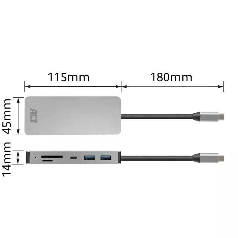 ACT USB-C 4K Dockingstation für 1 HDMI-Monitor, Ethernet, USB-C, USB-A, Kartenleser und PD-Durchleitung
