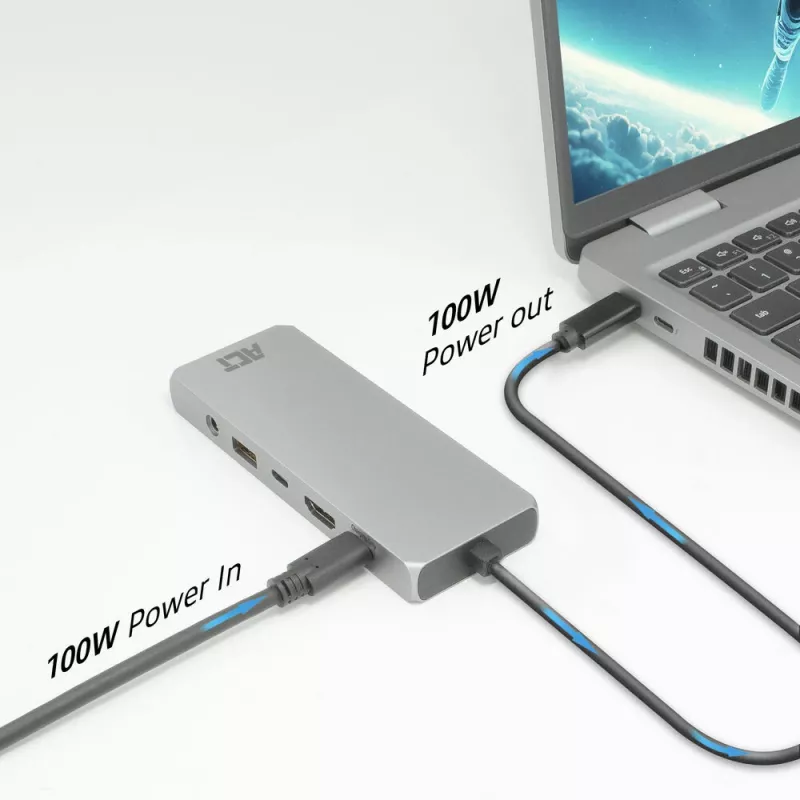 ACT USB-C 4K / 8K 30Hz Dockingstation für 1 HDMI-Monitor, 2,5 Gigabit Ethernet, USB-C 10Gbps, USB-A 10Gbps, 3,5mm Audio, PD-Durchschleifung