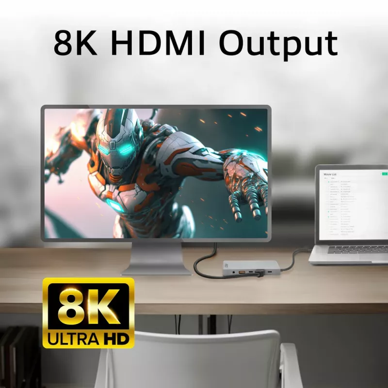 ACT USB-C 4K / 8K 30Hz Dockingstation für 1 HDMI-Monitor, 2,5 Gigabit Ethernet, USB-C 10Gbps, USB-A 10Gbps, 3,5mm Audio, PD-Durchschleifung