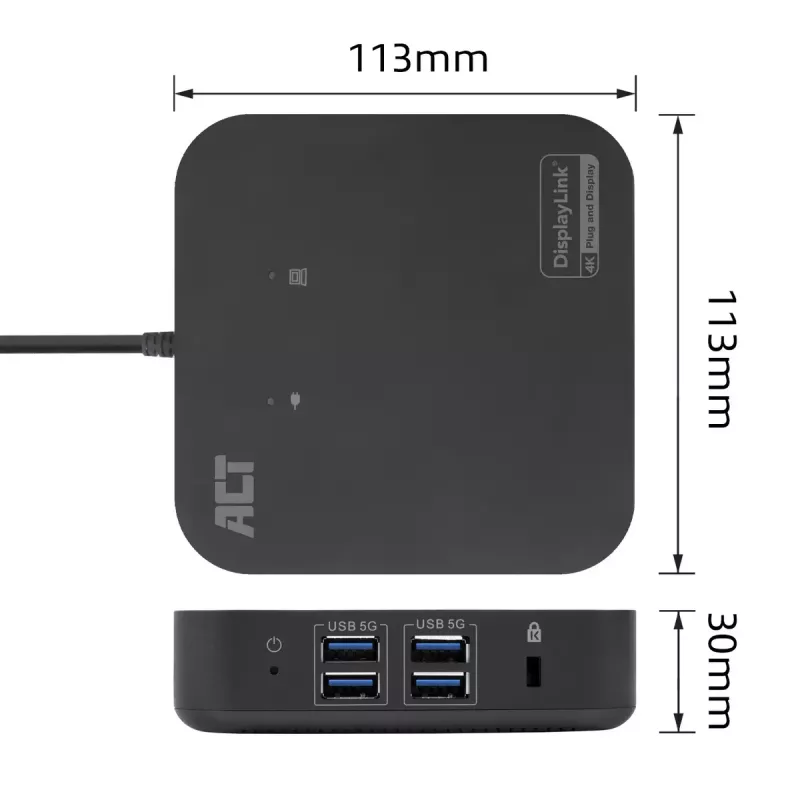 ACT Universal USB-C Docking Station 4K, für 2 HDMI/DisplayPort-Monitore, DisplayLink, kompaktes Design