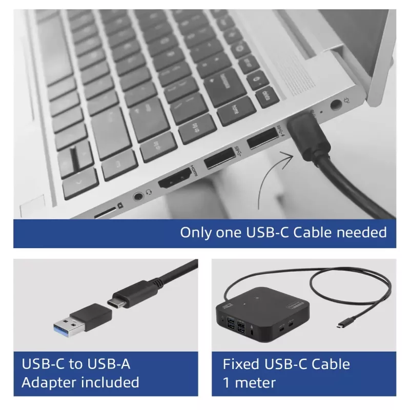 ACT Universal USB-C Docking Station 4K, für 2 HDMI/DisplayPort-Monitore, DisplayLink, kompaktes Design