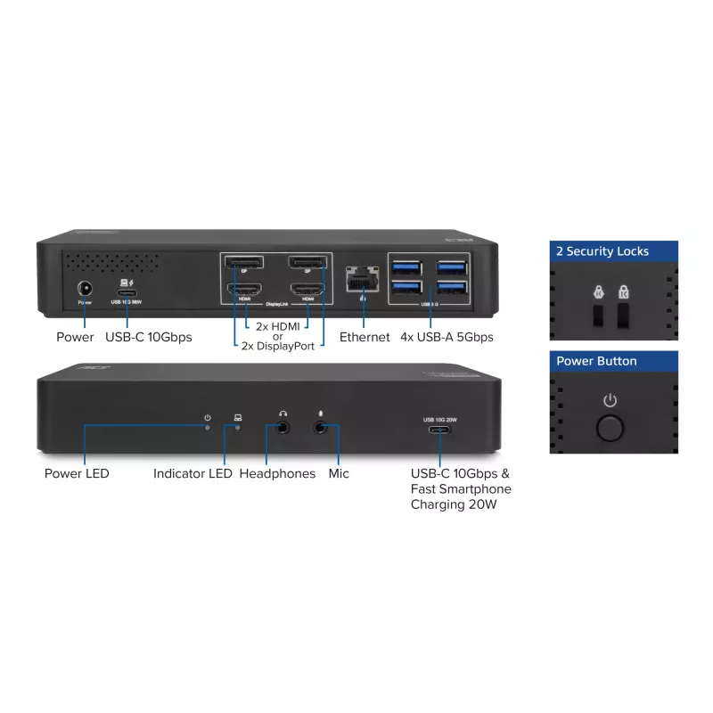 ACT USB-C Docking Station 4K, für 2 HDMI- oder DisplayPort-Monitore, DisplayLink