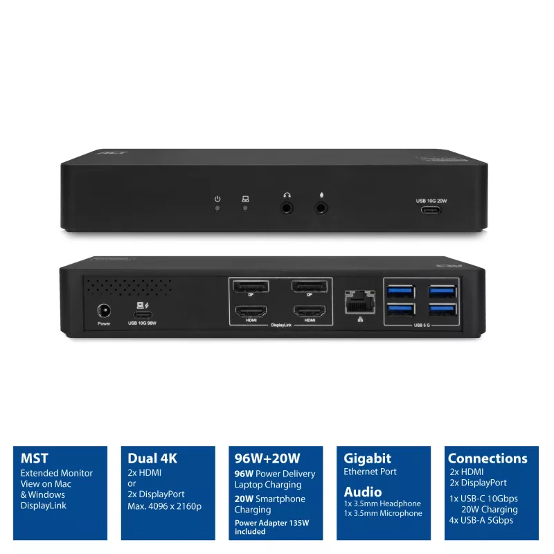 ACT USB-C Docking Station 4K, für 2 HDMI- oder DisplayPort-Monitore, DisplayLink