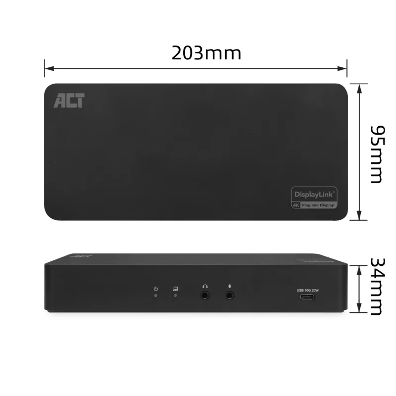 ACT USB-C Docking Station 4K, für 2 HDMI- oder DisplayPort-Monitore, DisplayLink
