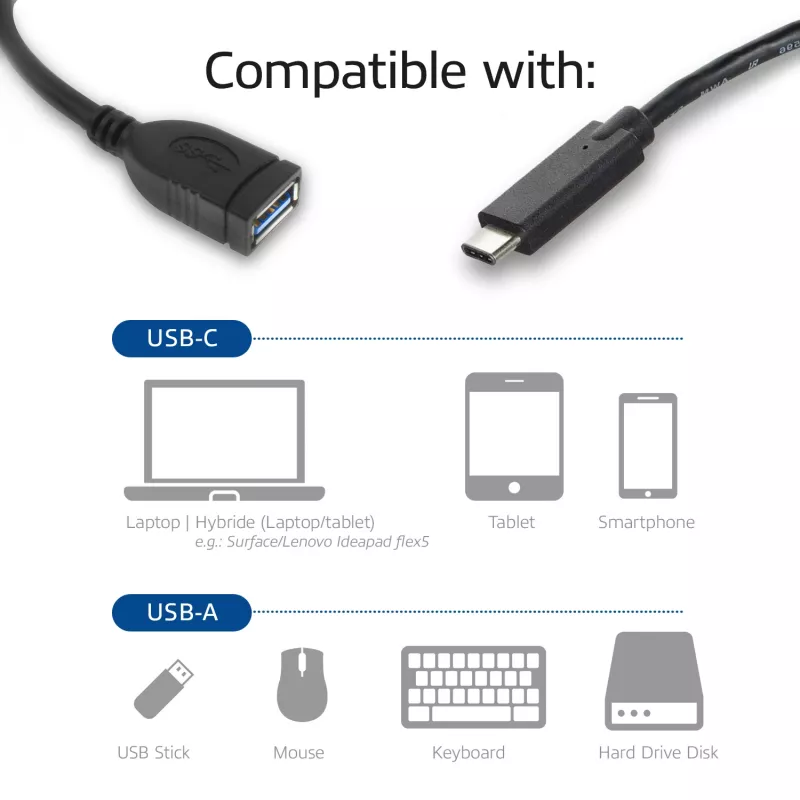 ACT USB 3.0 Kabel OTG USB-C Stecker auf USB-A Buchse 0,2 m 5 Gbit/s